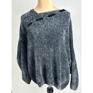 POL Women's Small Asymmetrical Large Chunky Knit Sweater Velvet Blue Gray